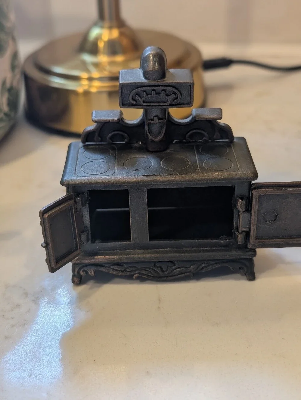 Vintage Miniature Cast Iron Stove Coin Bank Trinket Box Retro‎ Kitchen Decor...
